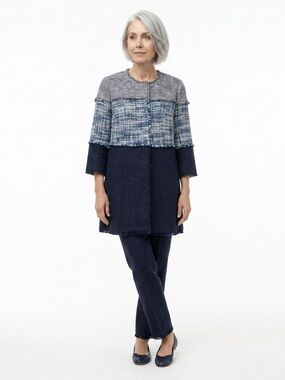 Chico's Blue Textured Colourblock Jacket